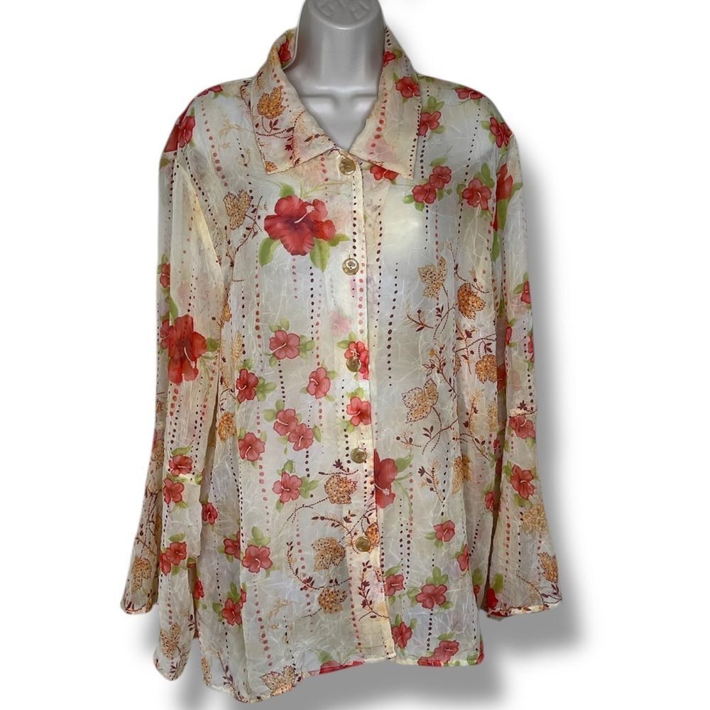 Vintage Matthew & David Cottagecore Boho Floral Long Sleeve Blouse Women 18W